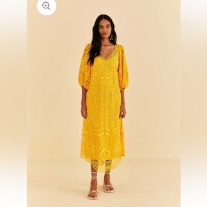 Farm Rio Yellow Guipure dress